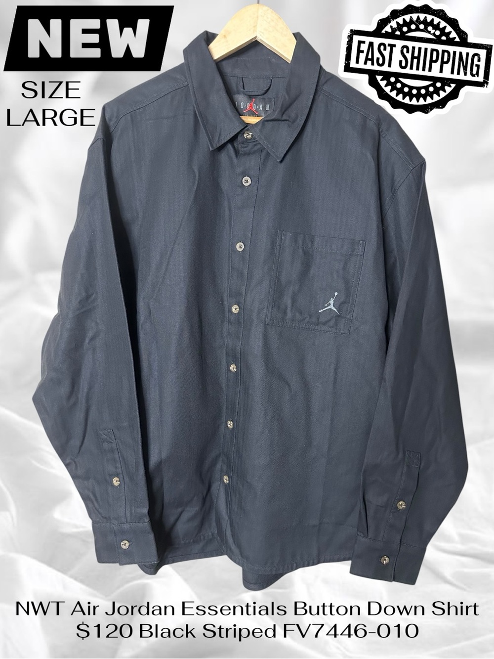 NWT Air Jordan Essentials Button Down Shirt $120 Size Large Black FV7446-010